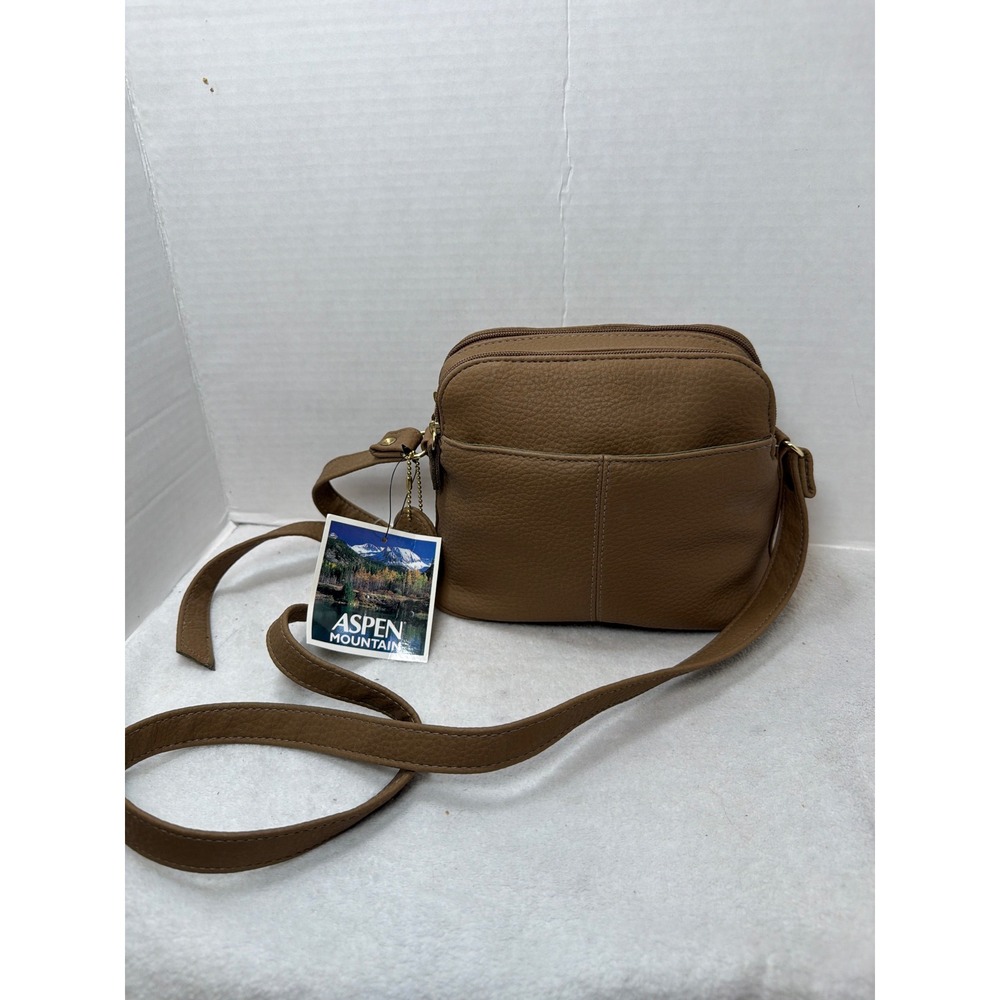 NWT VTG Aspen Mountain Crossbody Bag Womens Small Brown Pebbled Multi Zip Casual